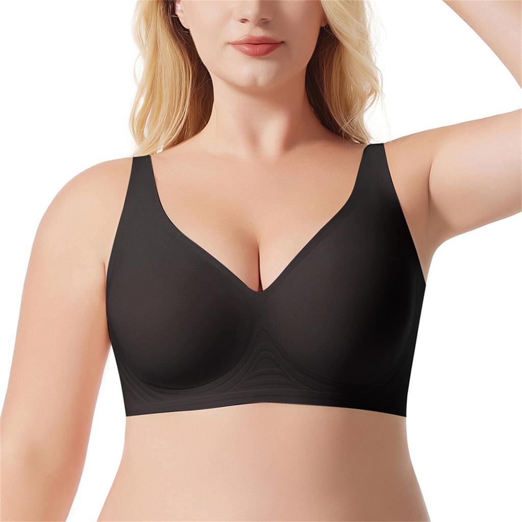 Women's Solid Color Deep V No Wire Full Coverage Bra