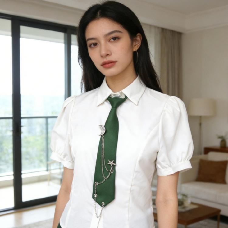 Student Pre Tied Neck Ties Preepy Look Rhinestones Star Metal Chain Dark Tie Cravat Neck Wear Accessories