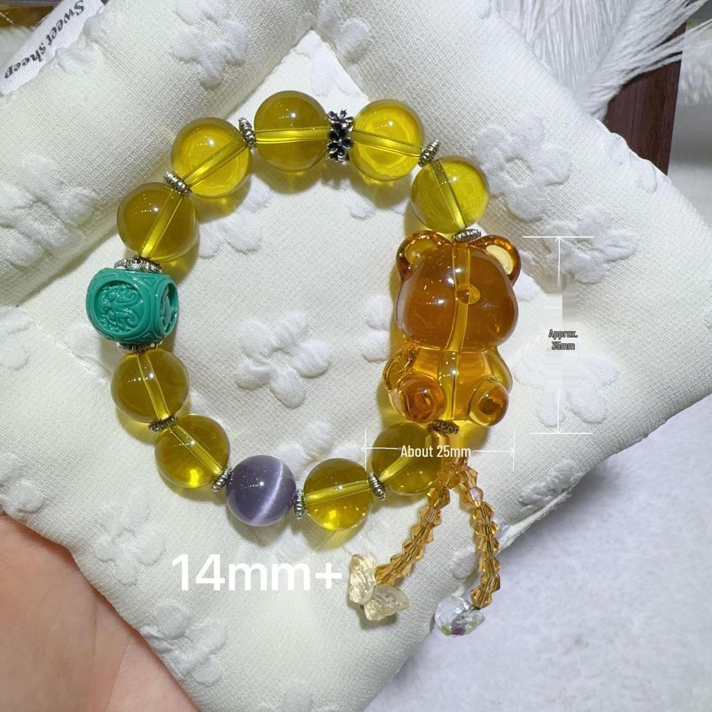 Bracciale Multi-Tesoro Originale in Stile Cinese per Donna con Perline di Cristallo Artificiale e Design a Orsetto - Gioiello da Mano Dolce Retrò.