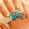 Bohème Acier Inoxydable Réglable Perle Turquoise Quartz Rose Anneaux Empilables pour Femmes Couleur Dorée Vêtements de Plage Bijoux Statement