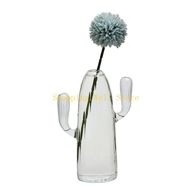 KX4B Cactus Shaped Flower Vase Glass Pen Bottle Flower Arrangement Home Decorations
