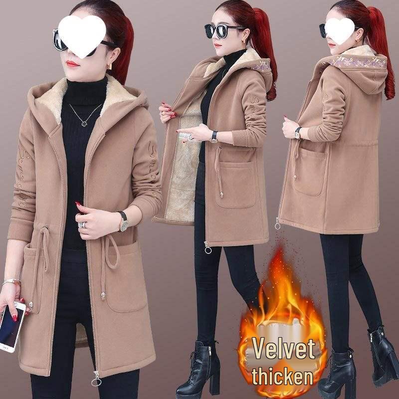 Women's 2025 Mid-Length Velvet Lambswool Plush Coat - Loose, Trendy, Plus Size, Autumn/Winter Cardigan Hoodie