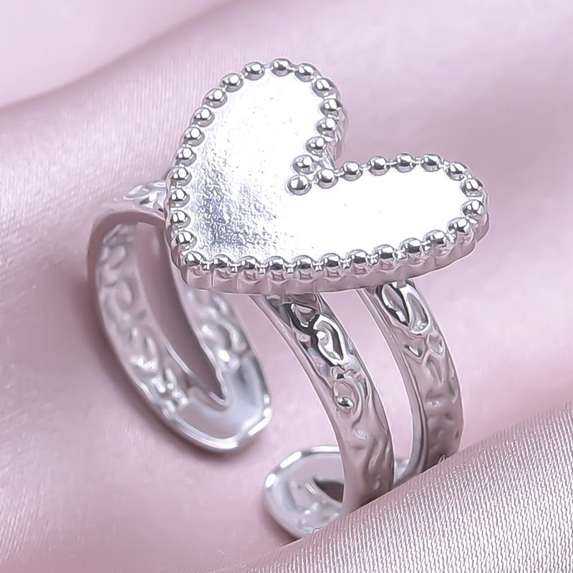 Klassisk Retro Öppningsbar Justerbar Ring Oregelbunden Geometri Hjärta Ellips Vattendroppe Glänsande Rostfritt Stålringar Semesterpresent