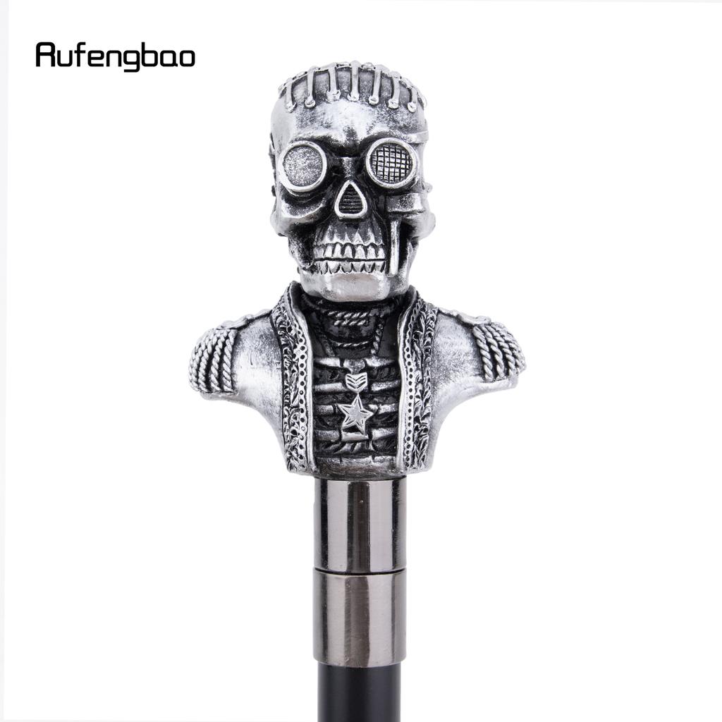 Silver Resin Skull Head Walking Cane Fashion Decorative Steel Stick Gentleman Elegant Cosplay Cane Knob Crosier 92cm