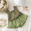 Baby Girls Suit Summer Lightweight Breathable Fashion Korean Solid Color Shorts+floral Suspenders Two-piece Set