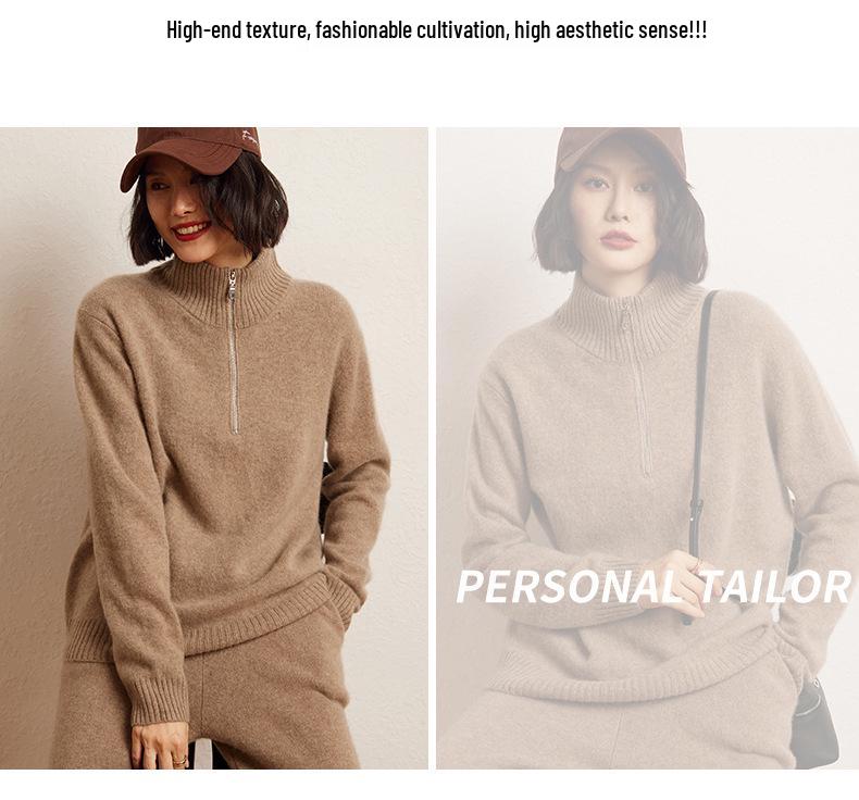 Women's Cashmere Half-Zip Hoodie Sweater - 2024 Autumn/Winter Collection