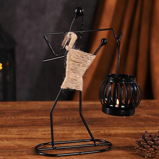 Human Figure Iron Candle Holder Handmade Metal Jute Rope Candlestick Nordic Boho Home Decor for Dining Table Bar Countertop Wedding Restaurant