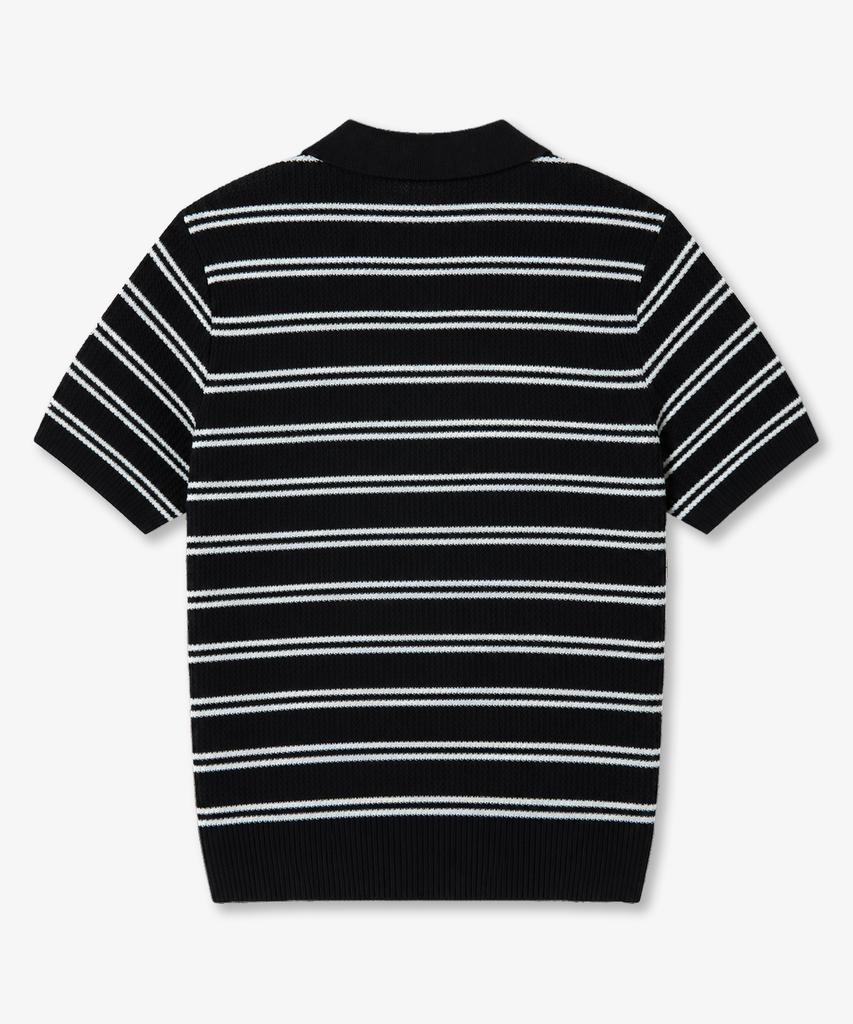 POLYGRAM Multi-Stripe Textured Collared Short Sleeve Knit - Black