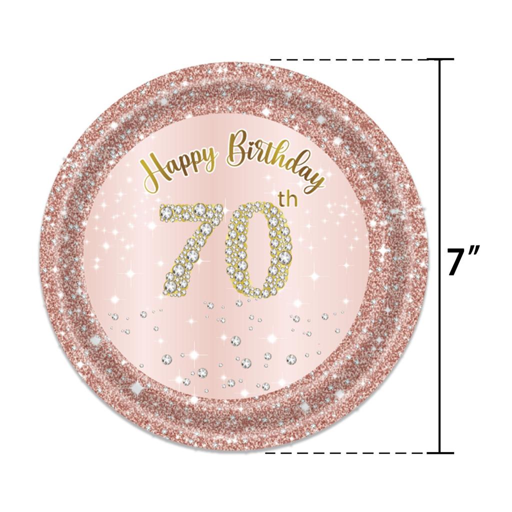 Rose Gold and Diamond 70th Birthday Party Set, Disposable Paper Plates, Paper Cups, Tablecloths, Theme Scene Arrangement