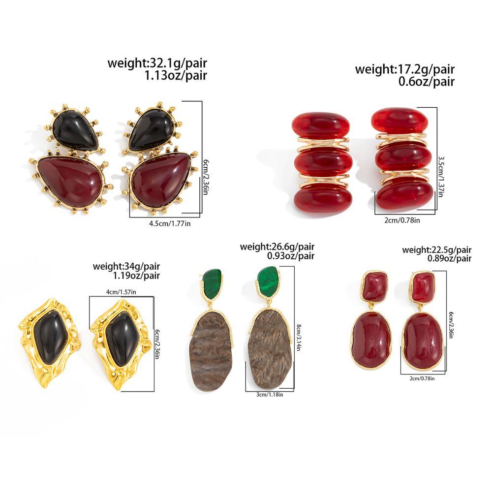 Vintage Gemstones Resin Dangle Earrings Resin Alloy Elegant Geometric Earrings Irregular Shape Sweet Piercing Earrings