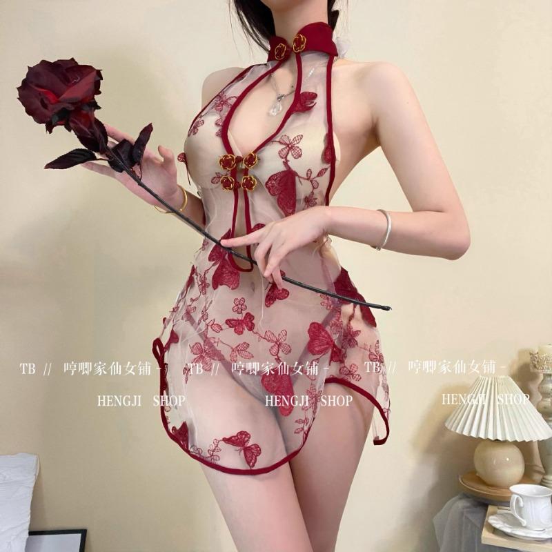 Sexy sexy underwear cheongsam uniform pure desire temptation bed perspective lace sexy antique slit cheongsam