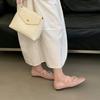 French literary pearl Mary Jane shoes women's cross belt shallow mouth flat bottom small leather shoes one pedal single shoes