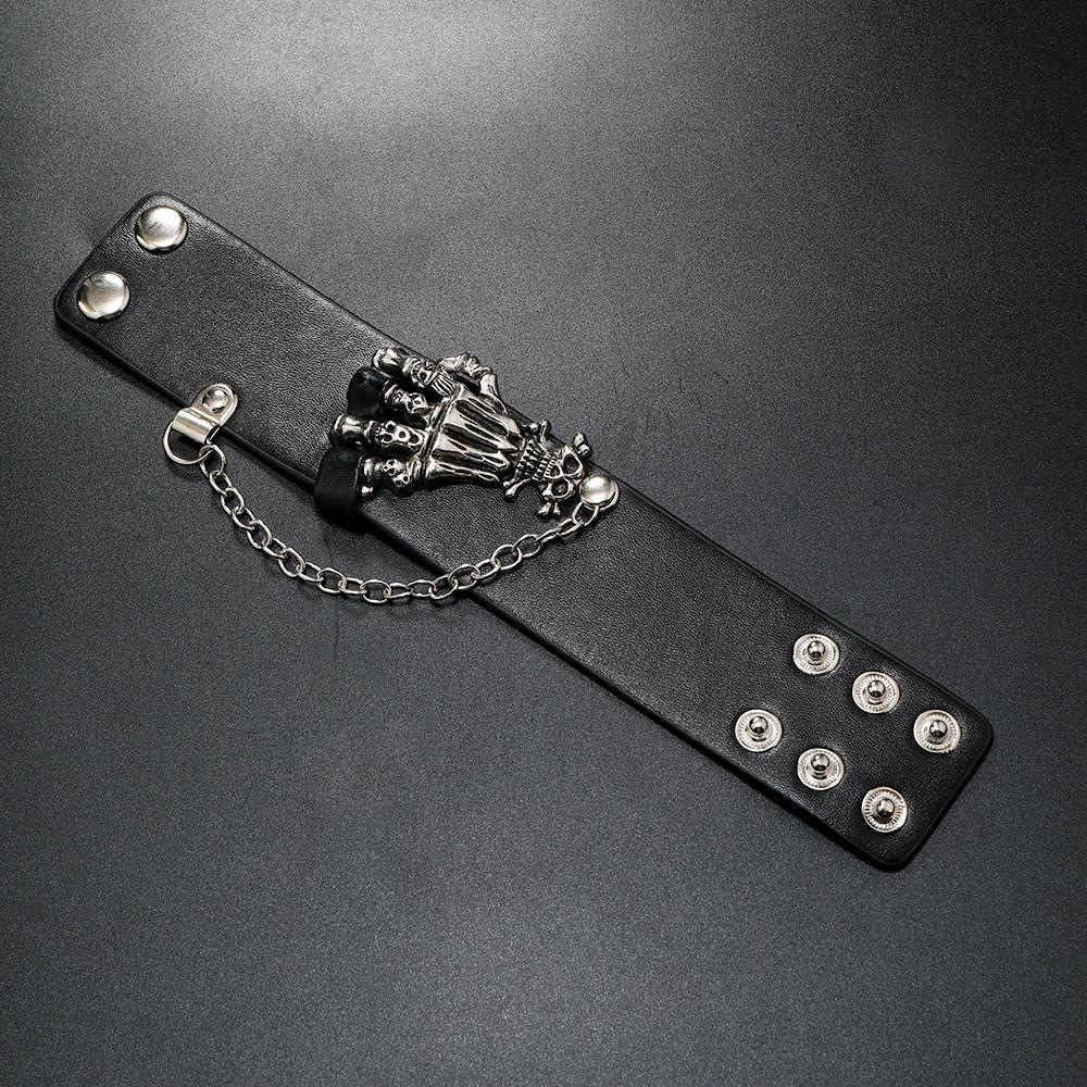 Gothic Skeleton And Bullet Design Neutral Chain Leather Handpiece For Halloween Accessories Summer