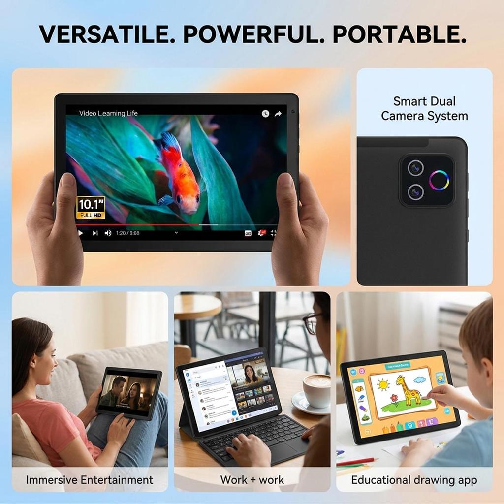 Home Tablet 10.1 Inch Android 16, 30GB RAM+128GB ROM, WiFi 6, Family Entertainment Tablet