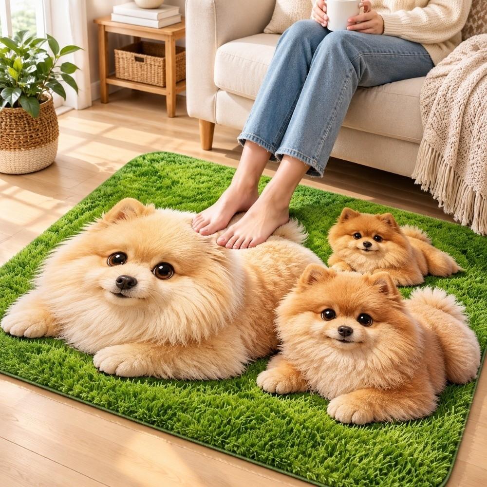 3D Printed Pomeranian Dog Mat Absorbent Animal Shaped Carpet Cute Diatom Mud Mat Home Floor Decor