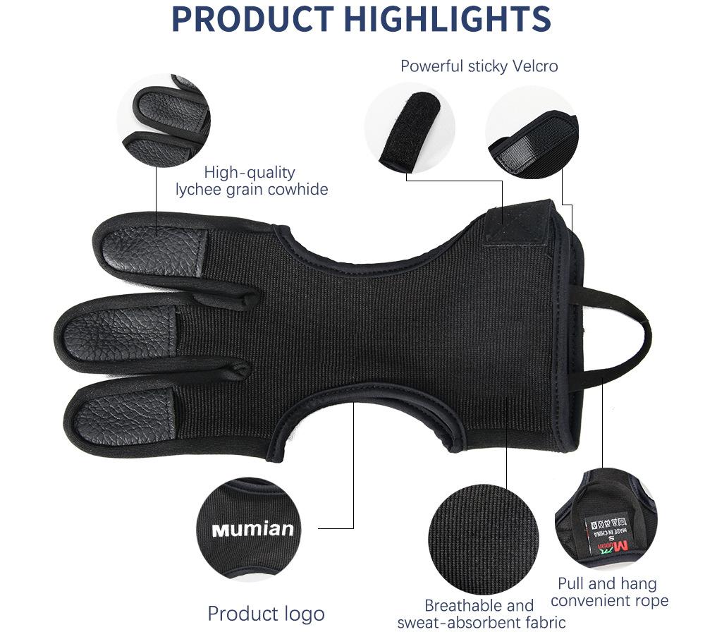 1Pc Mumian Archery Glove Breathable Sweat Adsorbed Archery Finger Glove Handmade Shooting Hunting Three Finger Glove For Outdoor