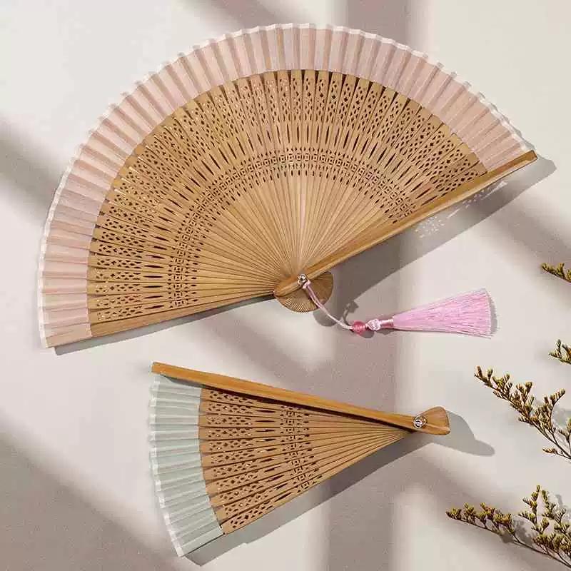 Chinese Style Hanfu Portable Mini Folding Fan, Solid Color, Hollow Carving, Elegant, Summer Daily Use Small Fan