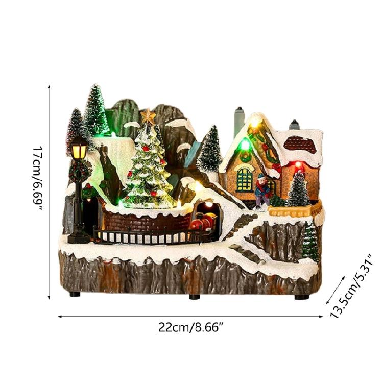 Christmas Village House Figurine with Led Light Festival Holiday