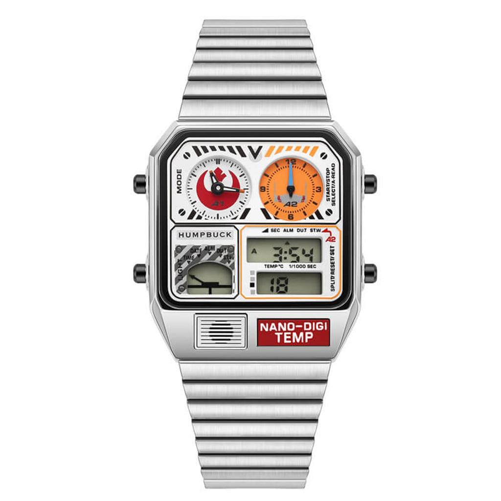 Classic Design Stainless Steel Watches for men with LED Digital Display and Temperature Calendar