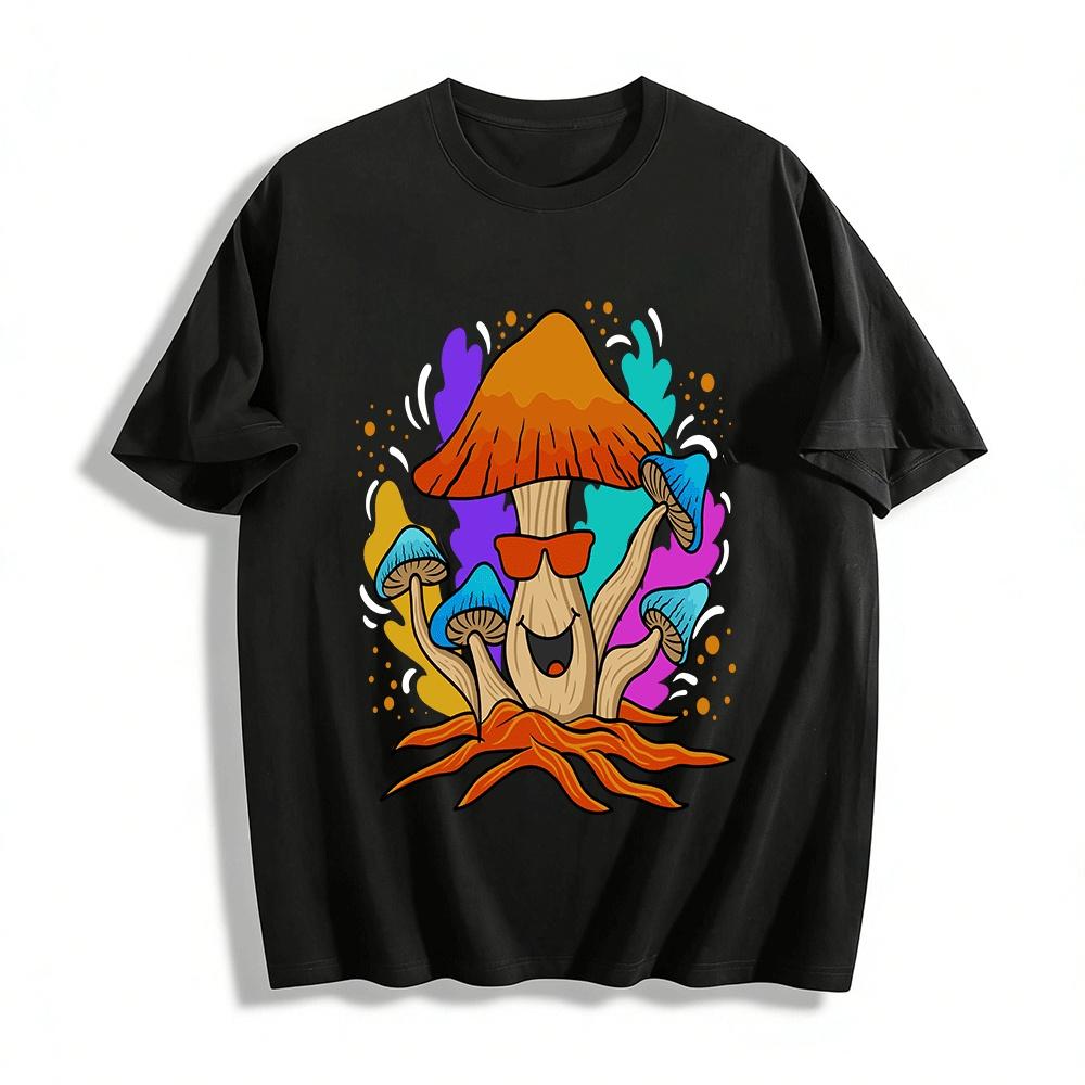 Hippie Style Psychedelic Mushroom Print Casual Tee Shirt Pure cotton T-shirt XXS