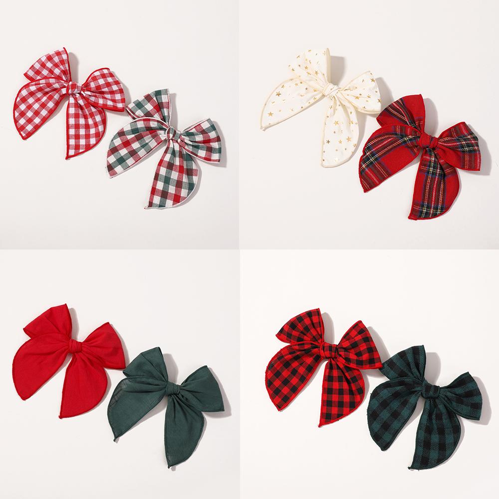 2pcs Christmas Bows Hair Clips for Baby Girls 5.7 Inch Cheer Bowknot Hairpin Classic Plaid Handmade Kids Hair Accessories