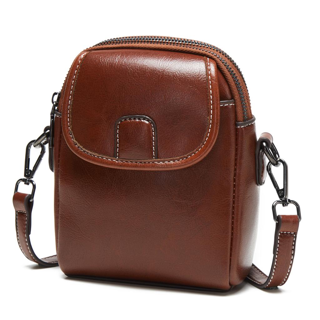 Retro Women's Handbag, Oil Wax Leather Women's Leather Bag, Niche Design Women's Crossbody Bag
