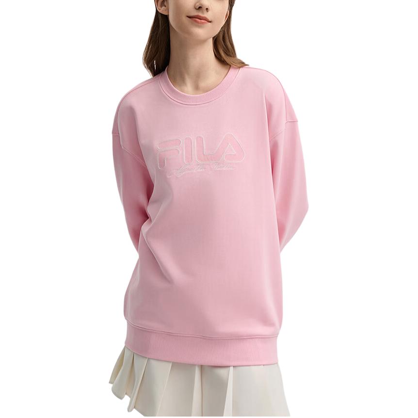 Fila Original Fleece Crewneck Letter Casual Long Sleeve Sweatshirt Unisex Sweatshirt Lilac Peach F51M449204F-LP