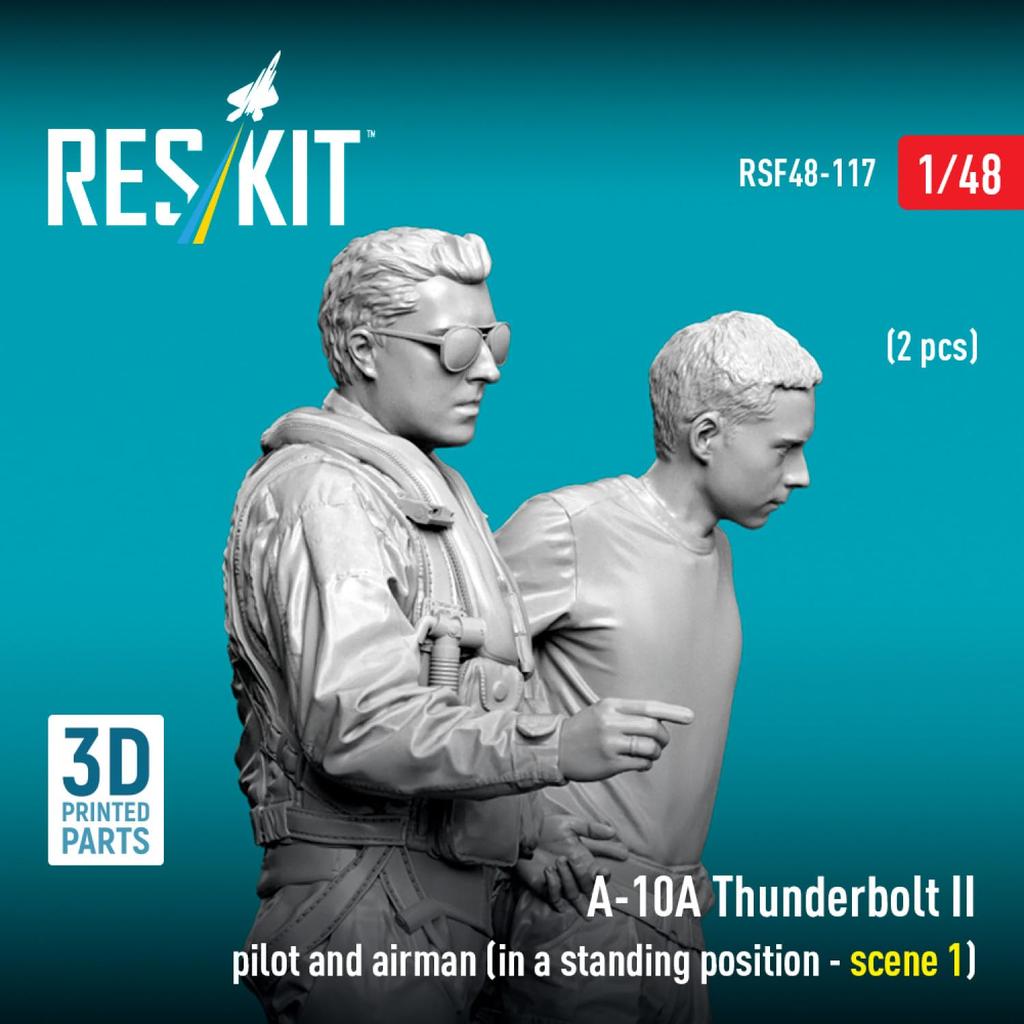 Reskit Thunderbolt II Pilot Maintenance Crew Standing Pose 1 Figures Resin Kit 1/48 A-10A & (2 Included) RSKF48-0117 (Airplane)
