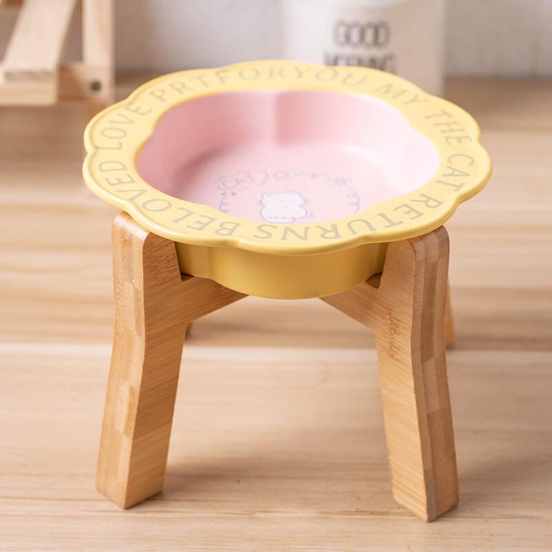 Anti-Black Chin Ceramic Pet Food Bowl with Elevated Wooden Stand