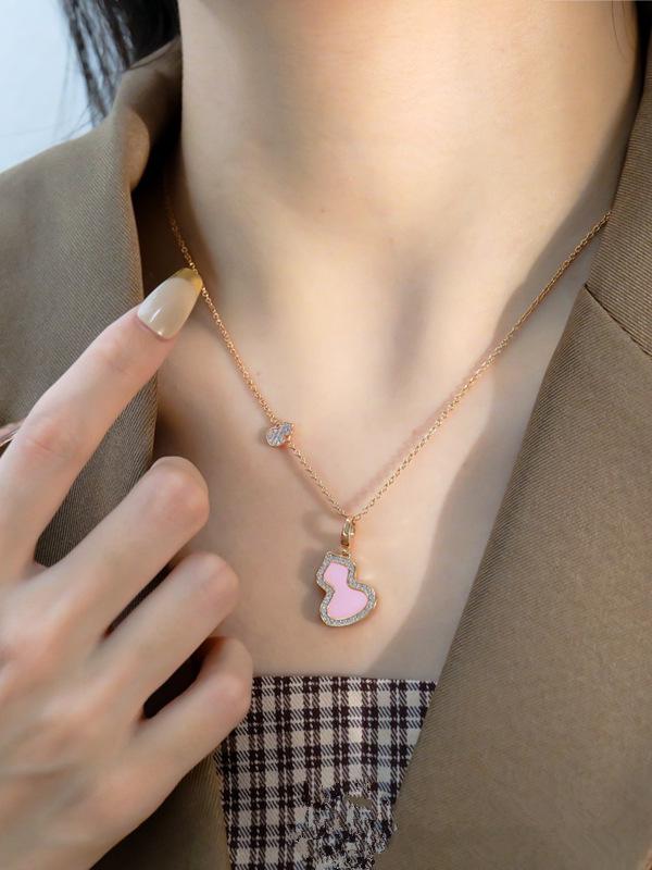 Elegant Gourd Necklace: 925 Sterling Silver with 18K Rose Gold, White Mother-of-Pearl, and Red Chalcedony Pendant