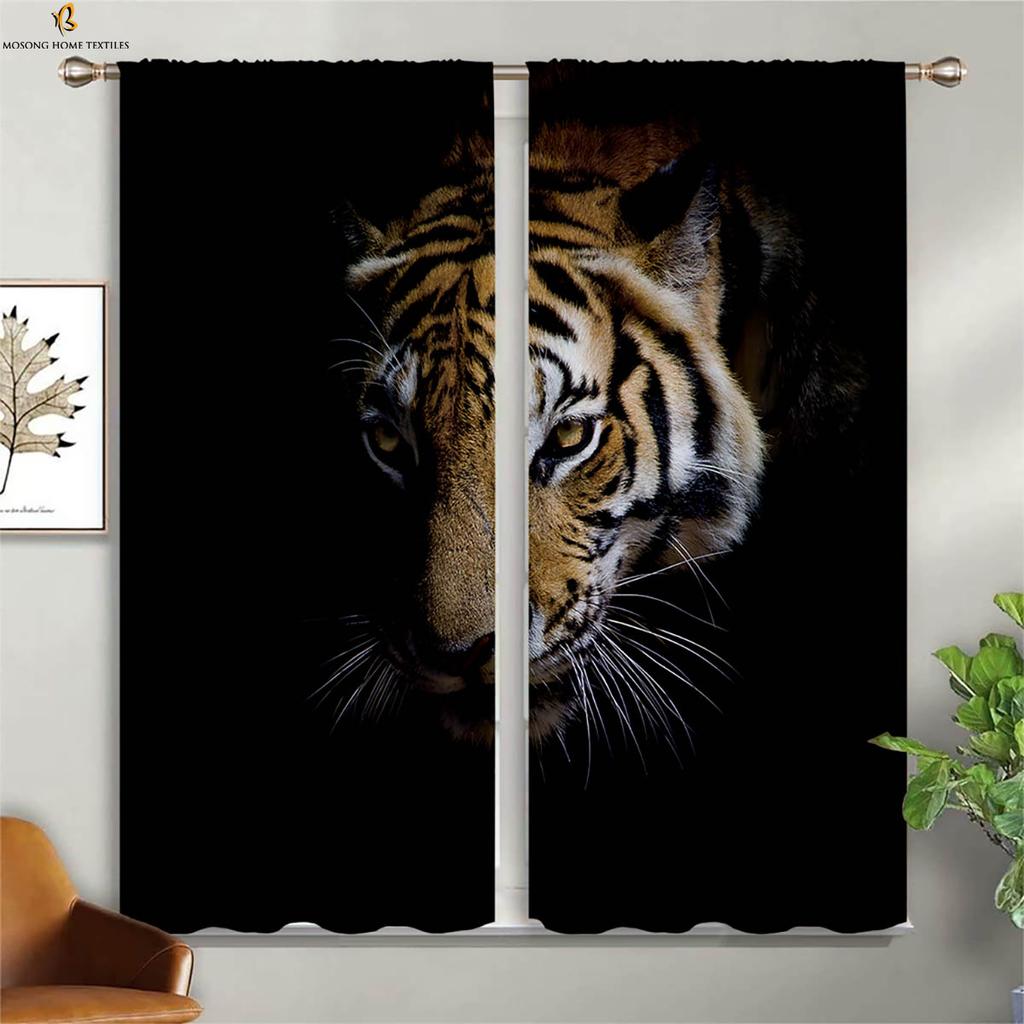 Cheetah Tiger Animal 3d Three-Dimensional Printing Curtain Bedroom Living Room Study Kitchen Window Decoration Curtain 2 Pieces