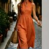 European, American spring and summer new temperament V-neck sleeveless commuter stand-up collar shirt long dress