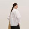 Cotton Blend Tie-Neck Loose Long-Sleeve Shirt