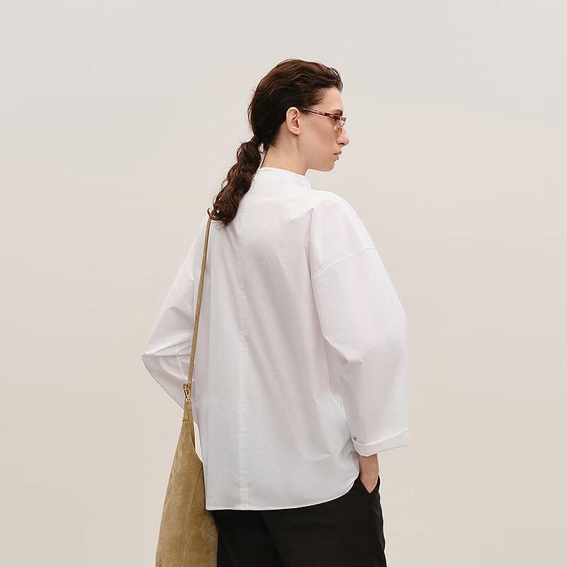 Cotton Blend Tie-Neck Loose Long-Sleeve Shirt
