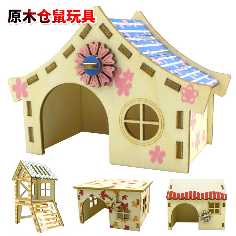 Klettergerüst für Hamster aus massivem Holz, Autohaus mit Treppe und Plattform, Nestzaun für alle Jahreszeiten.