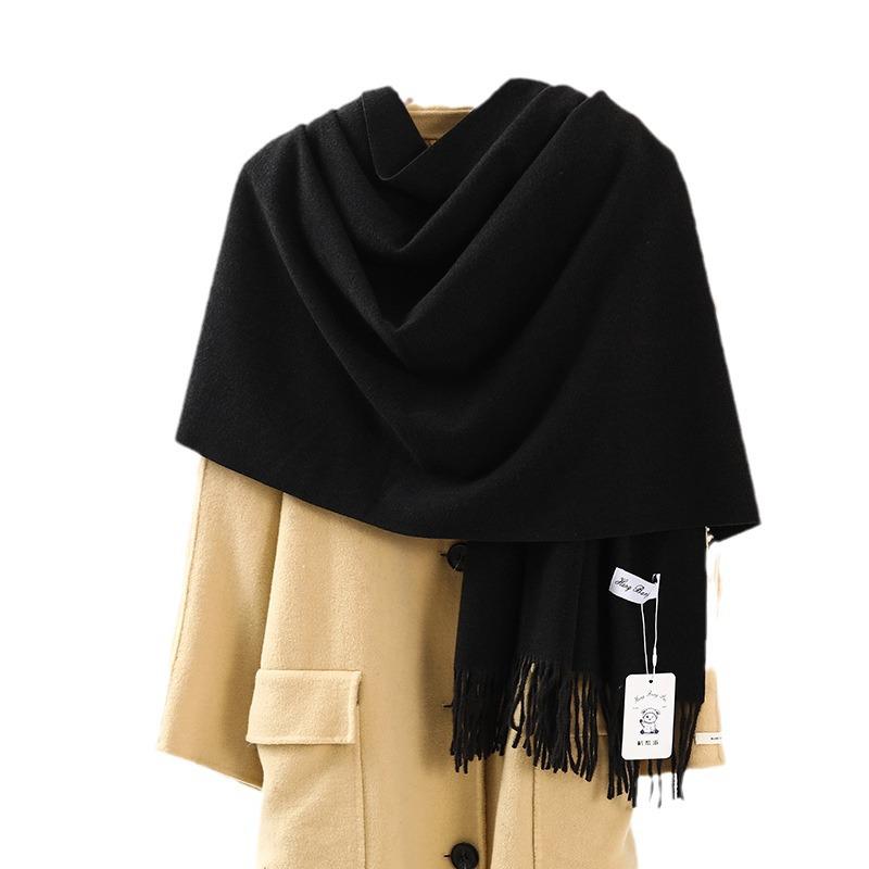 Women's Warm Wool-Feel Faux Cashmere Scarf - Thick, Plain Color Shawl for Autumn/Winter