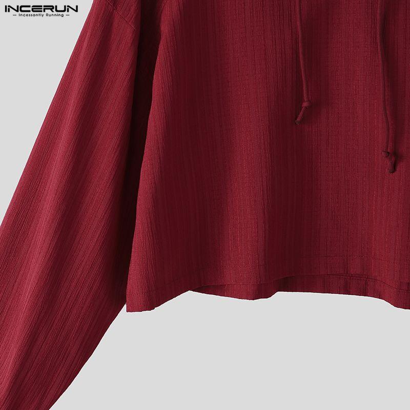 INCERUN Mens Two Piece Outfits Hoodie Cropped Pullover and Wide Leg Pants Drawstring Sets