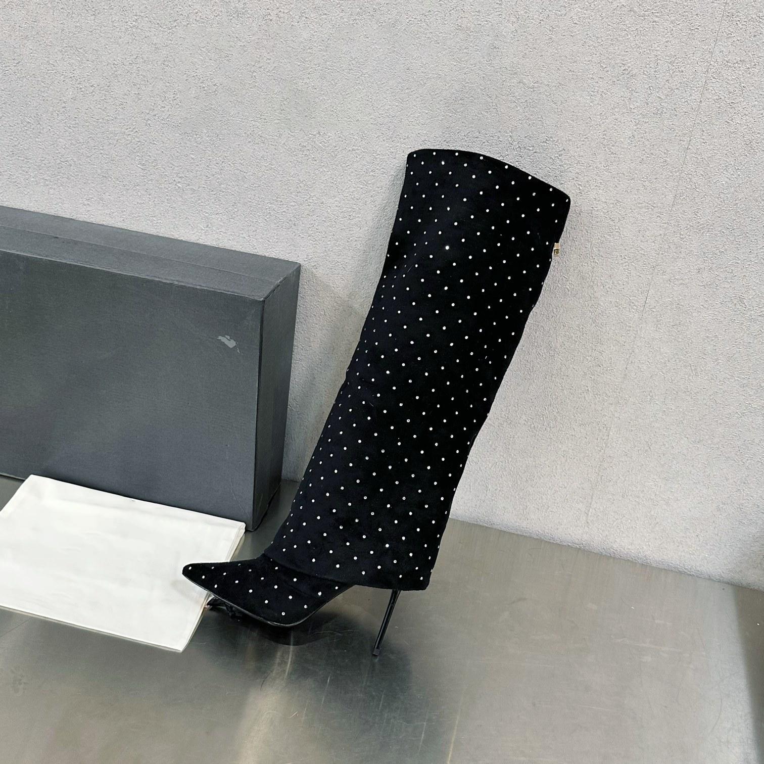 2023 Женские замшевые ботинки с кристаллами 40 чёрный — фото 6