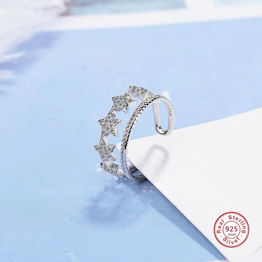 Authentic Sterling Silver Rings Stackable Star Trail Statement Double Ring for Women Engagement Romantic gift Anel