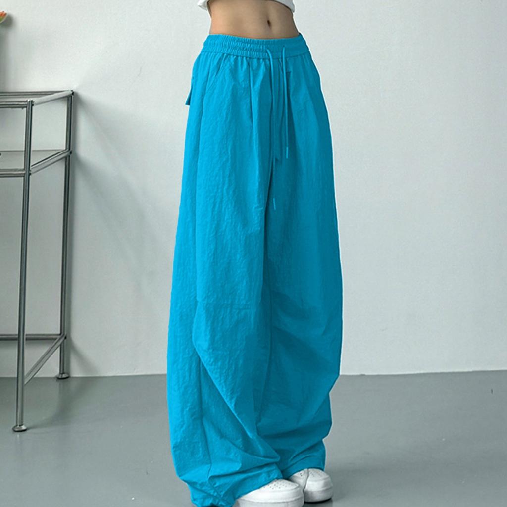 Women's Straight Leg High Waisted Drawstring With Pocket Solid Color Pants