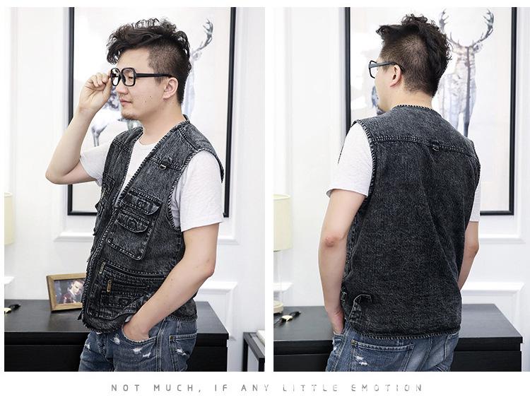 Men's Multi-Pocket Denim Vest for Photography and Fishing