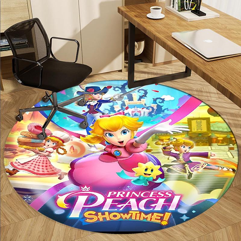Princess Peach Toadstool Pattern Round Rug, Indoor/Outdoor Mat, for Picnic, Gameroom, Bedroom, Office, Living Room, Home Decor Carpet, Birthday Gift