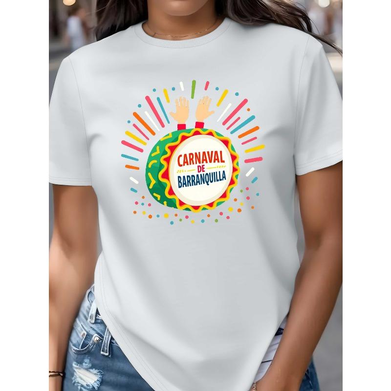 European sizes Carnaval Drum Burst Women S Comfortable T-shirt | Geometric-Pattern, Crew Neck, Slight Stretch, Casual Style for Spring/Summer S