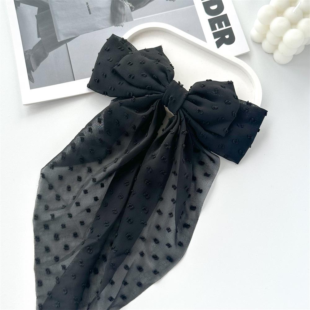 Chiffon Bow Polka Dot Streamer Hairpin Spring Clip Back of Head Female Hairpin Headgear Fresh and Sweet