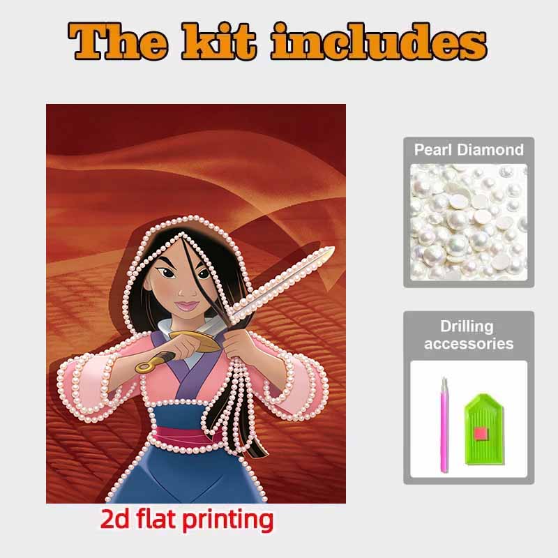 Disney Arte di perle: Kit Pittura con Perle a Tema Mulan Set Artistico Fai-da-te con Diamanti di Perle Adatto per Principianti e Adulti, Ideale per Decorazione Murale Domestica e Regali