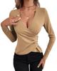 Spring and Autumn Women's Blouse Long-sleeved V Neck Asymmetric Three Buttons Sexy Elegant Wind Solid Colour Slim Top