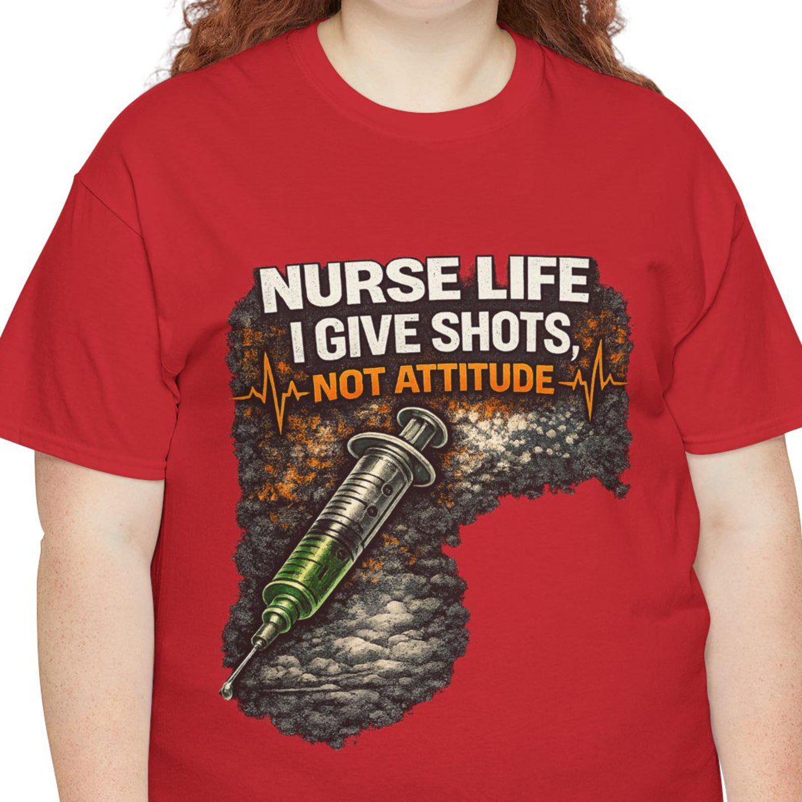 Nurse Life I Give Shots Not Attitude T-Shirt | Nurse syringe design M