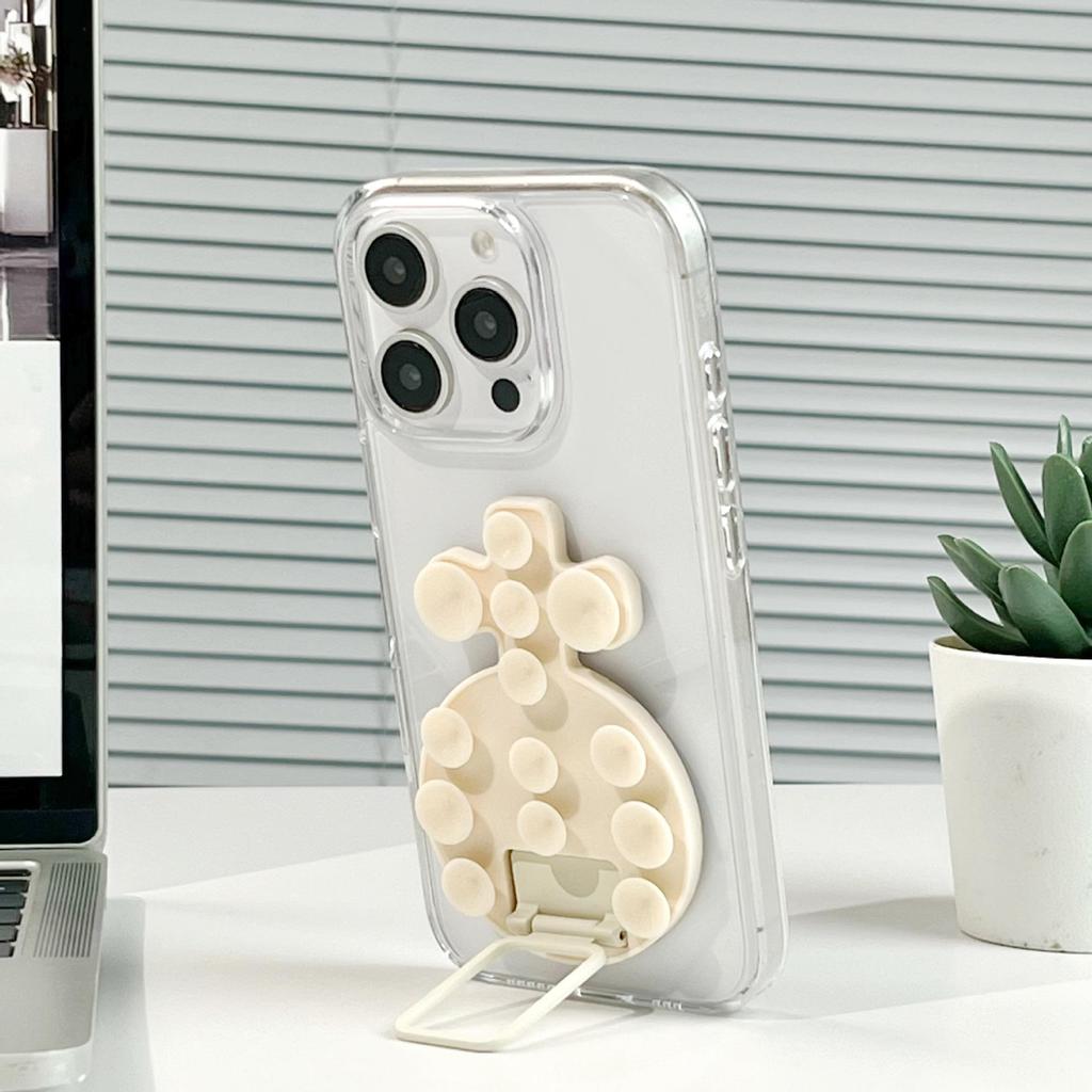 Magnetic Liquid Silicone Phone Case with Adhesive Metal Ring and Retractable Suction Cup Stand