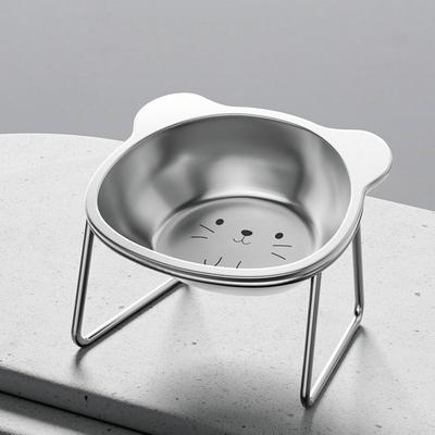 Stainless Steel Raised Cat Bowl with  Elevated Design Tilted Neck Guard Healthy Feeding Shatterproof Bowls for Cats Puppies
