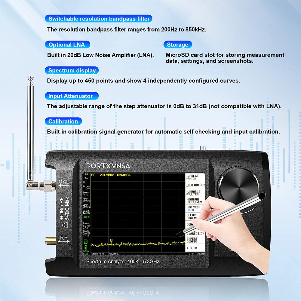 Handheld Spectrum Anslyzer 2-in-1 Signal Generator 4.0 Inch Portable Spectrum Analyzer 100kHz To 5.3GHz 5000mAh Battery